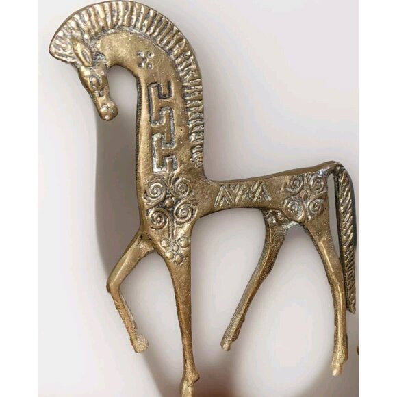 2 Etruscan Brass Horses Roman Mid Century Modern Greek Sculpture MCM Vintage - Picture 6 of 11
